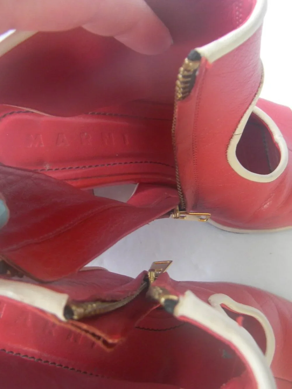 Marni Red White Leather MOD RETRO ITALY PEEP TOE LOW HEEL ARTISAN HEELS SZ 6 36